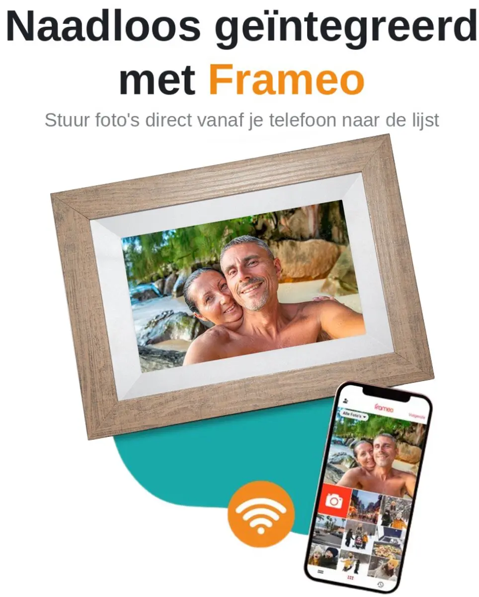 Pora&Co Digitale Fotolijst 8 inch - HD IPS Touchscreen - Lichtbruin/Wit