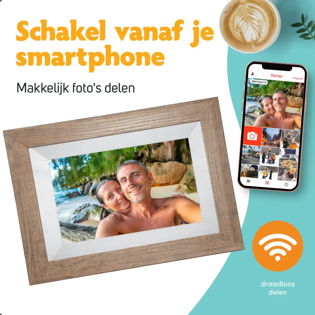 Pora&Co Digitale Fotolijst 8 inch - HD IPS Touchscreen - Lichtbruin/Wit - afbeelding 6 van 6
