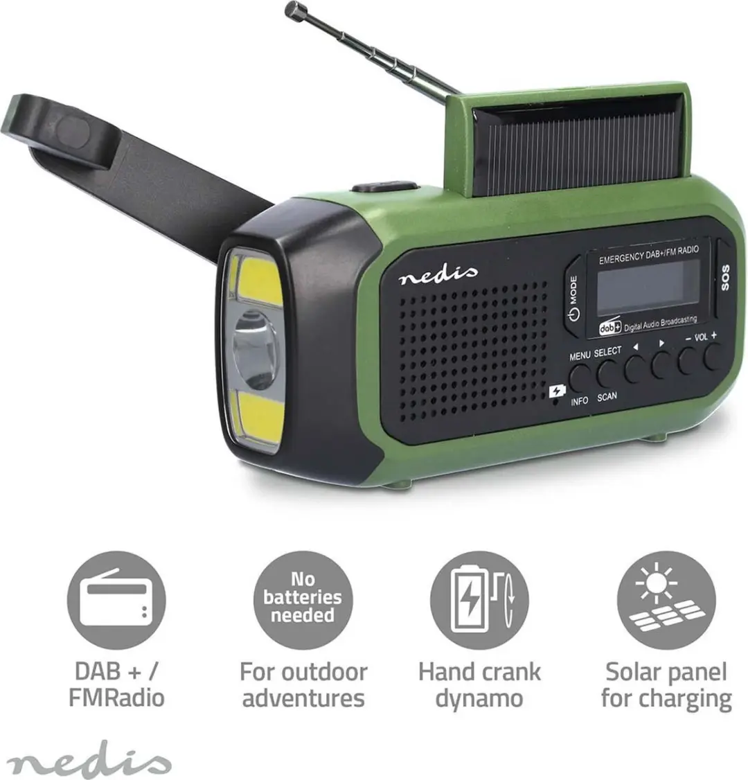 Nedis RDDBCR2000GN Noodradio - DAB+/FM - Zwart