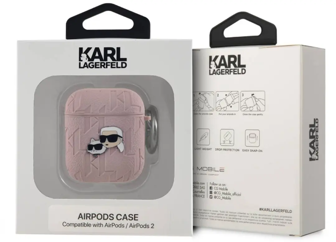 Karl Lagerfeld Monogram Hoes AirPods 1/2 - Roze KLA2PGKCPP
