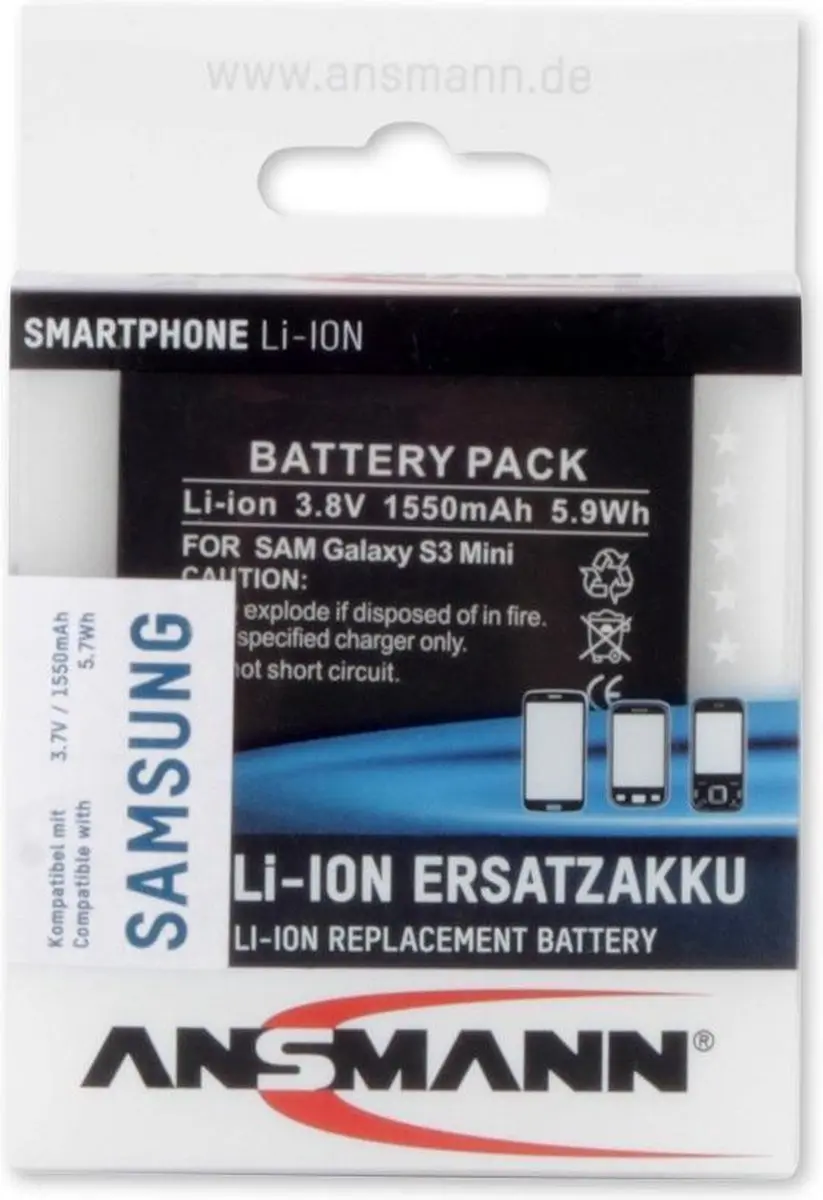 Ansmann Li-Ion Accu 1500mAh Samsung Galaxy S3 Mini GT-8190