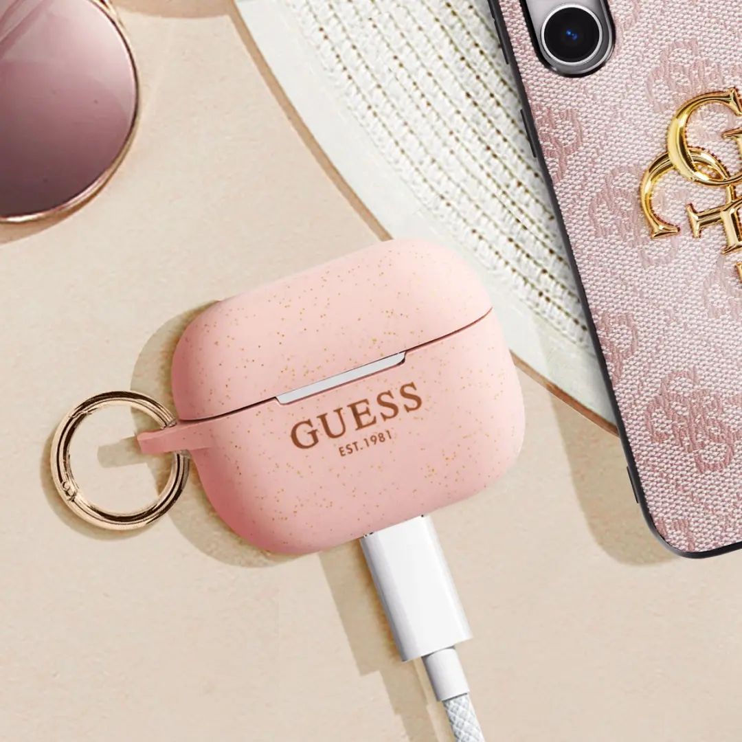 GUESS AirPods Pro Hoesje Silicone Glitter - Roze
