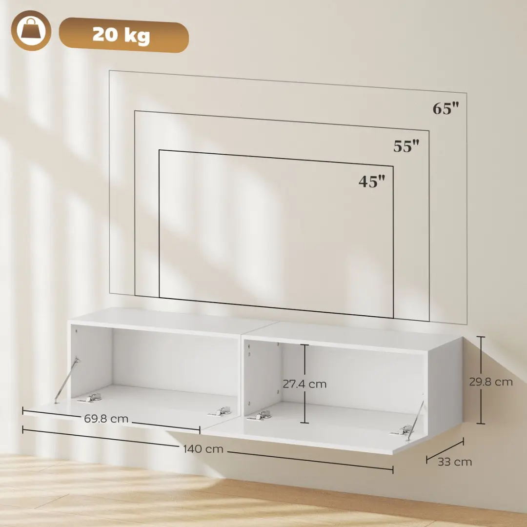Homcom TV-meubel 140x33x29,8cm - Wit