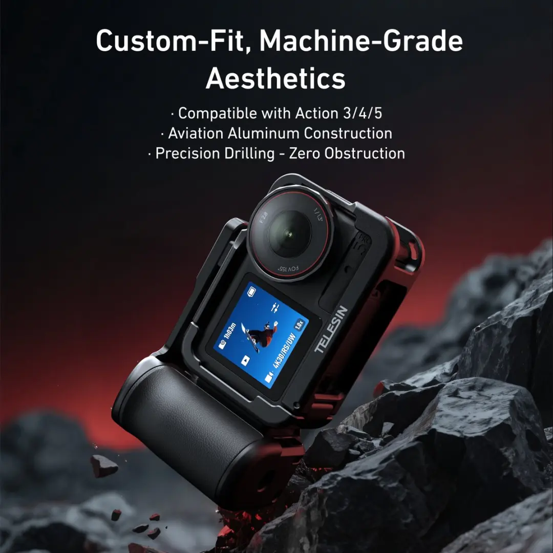 Telesin Street Photography Grip DJI Osmo Action 3/4/5 - S6-FMS-22-TDJ - Zwart - afbeelding 3 van 6