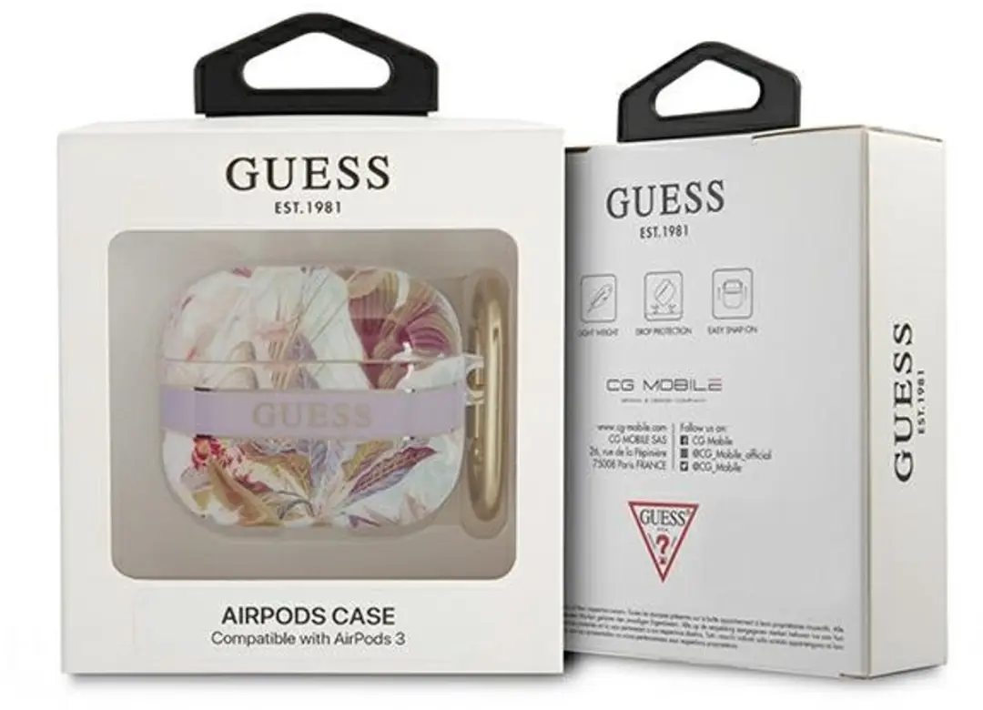 Guess TPU Flower Print Hoesje Apple AirPods 3 - Paars