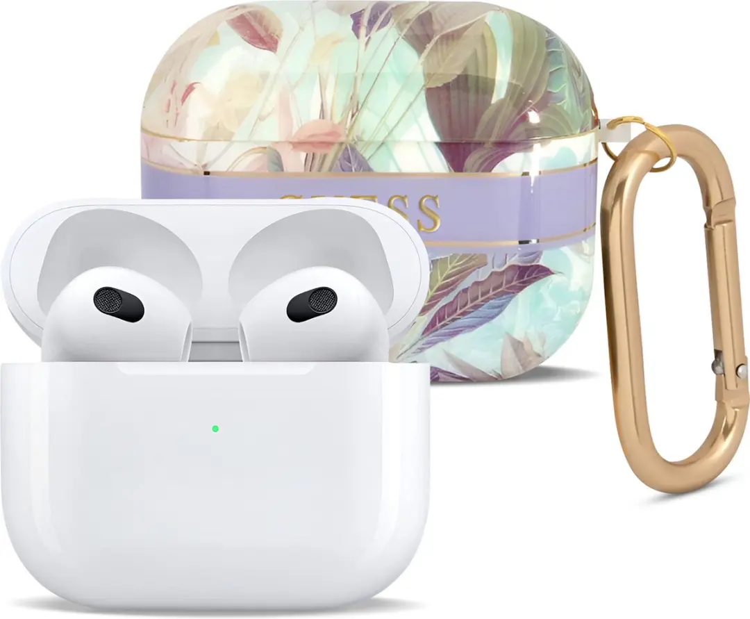 Guess TPU Flower Print Hoesje Apple AirPods 3 - Paars