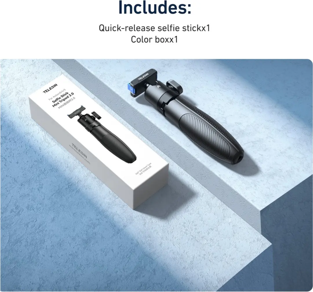 Telesin Quick-Release Selfiestick DJI Osmo Action/360 - Zwart - afbeelding 3 van 6