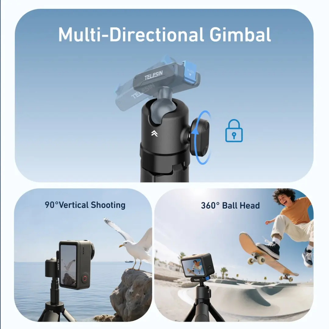 Telesin Quick-Release Selfiestick DJI Osmo Action/360 - Zwart - afbeelding 5 van 6
