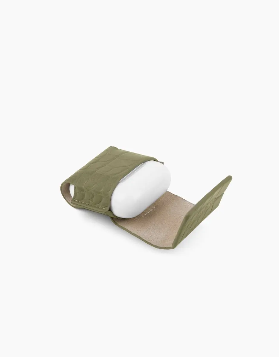 iDeal of Sweden Flo Hoesje AirPods 1/2 - Sage Croco - Karabijnhaak