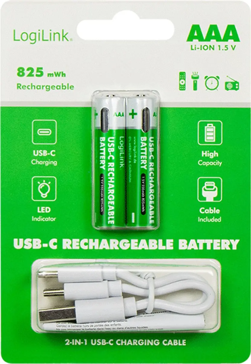 Logilink LR03RCB2 AAA Oplaadbare Batterijen - 2 Stuks