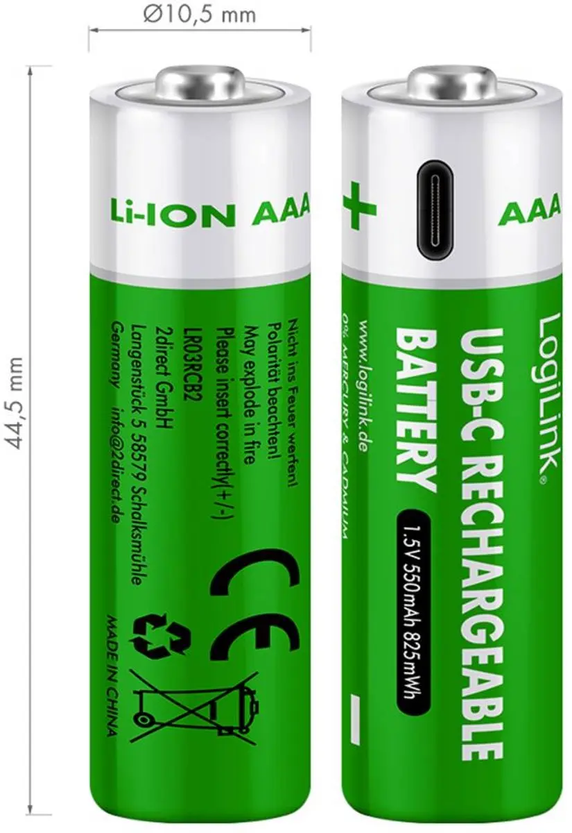 Logilink LR03RCB2 AAA Oplaadbare Batterijen - 2 Stuks