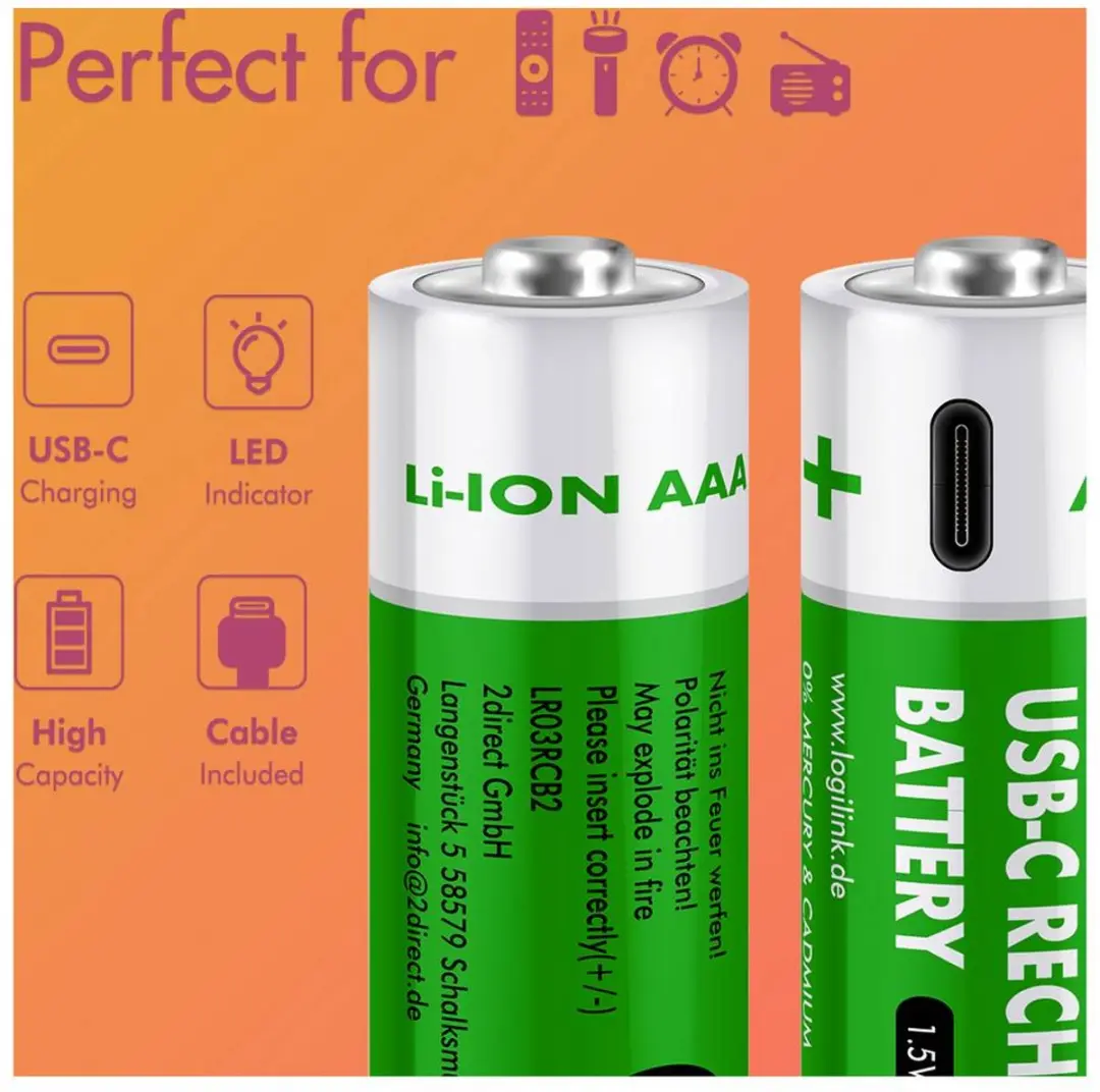 Logilink LR03RCB2 AAA Oplaadbare Batterijen - 2 Stuks