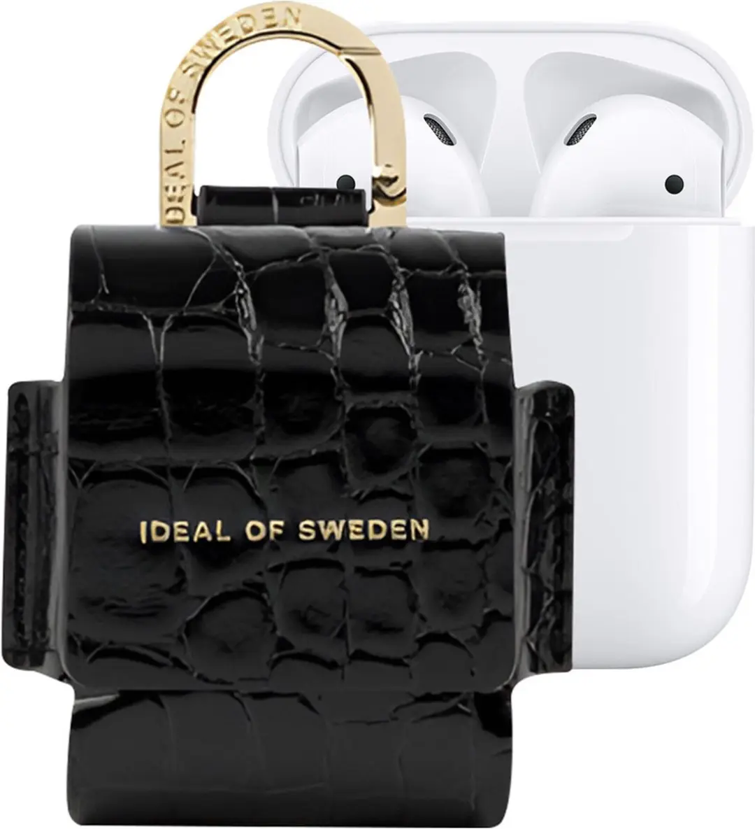 iDeal of Sweden Flo Hoesje AirPods 1/2 - Karabijnhaak - Zwart Croco