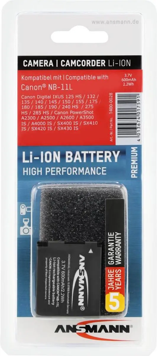 Ansmann A-Can NB 11L Li-ion Accupack 600mAh