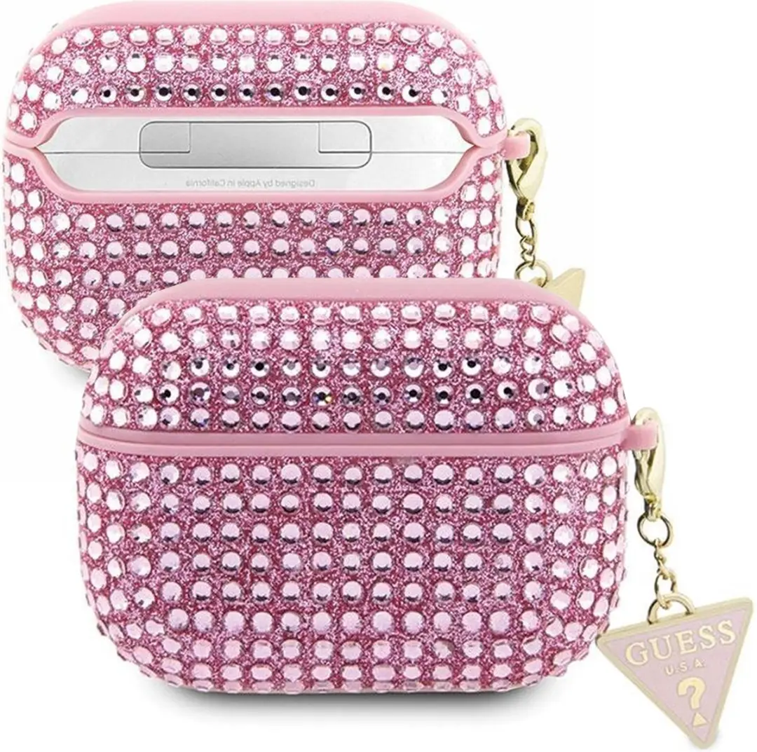 GUESS Rhinestones Triangle Logo AirPods Case - Roze