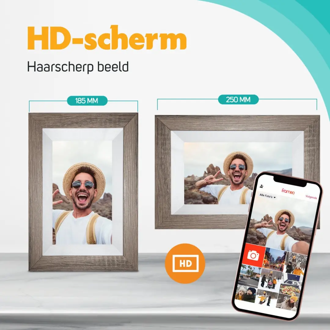 Pora&Co Digitale Fotolijst 233633671 - 8 inch HD IPS Touchscreen - Wit/Bruin