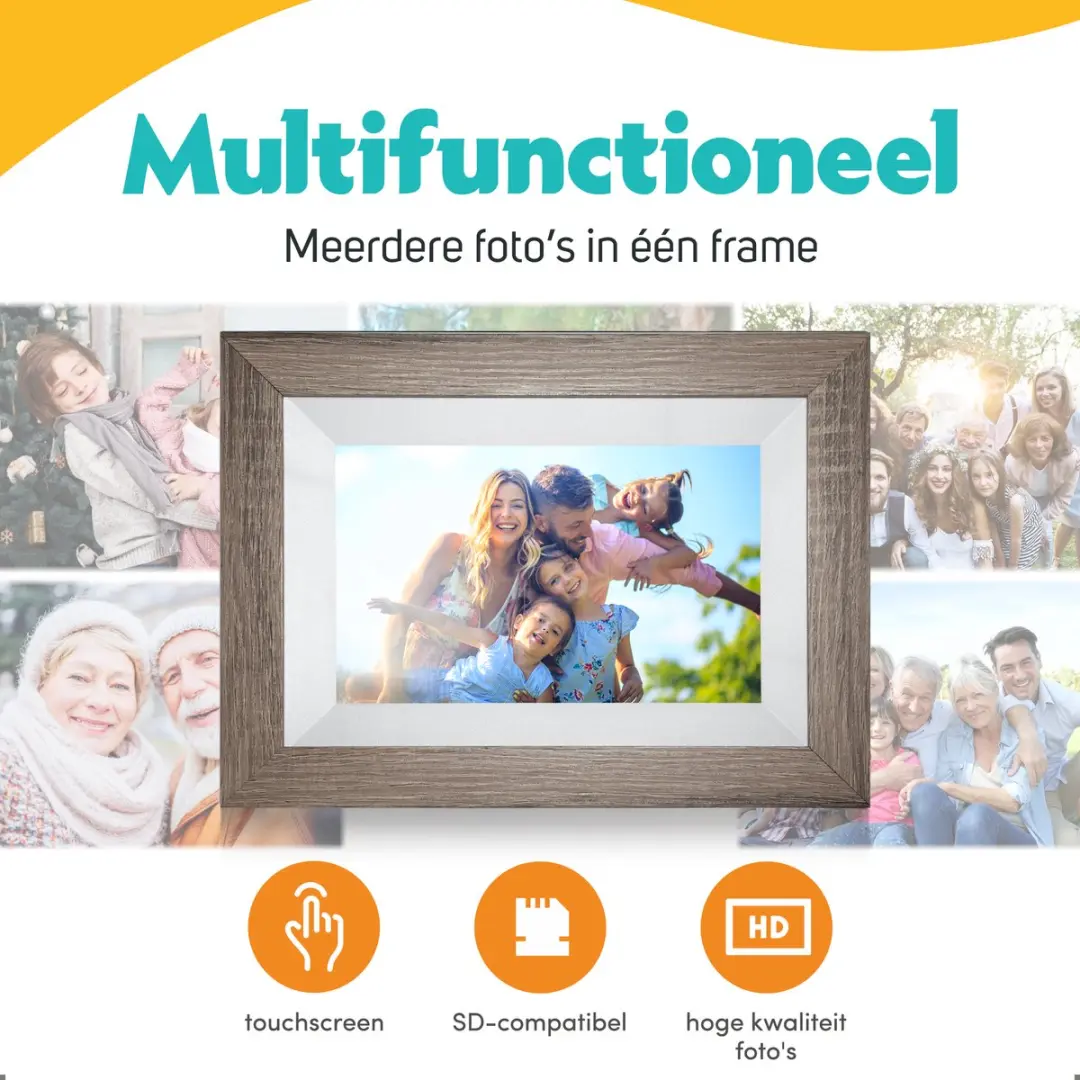 Pora&Co Digitale Fotolijst 233633671 - 8 inch HD IPS Touchscreen - Wit/Bruin