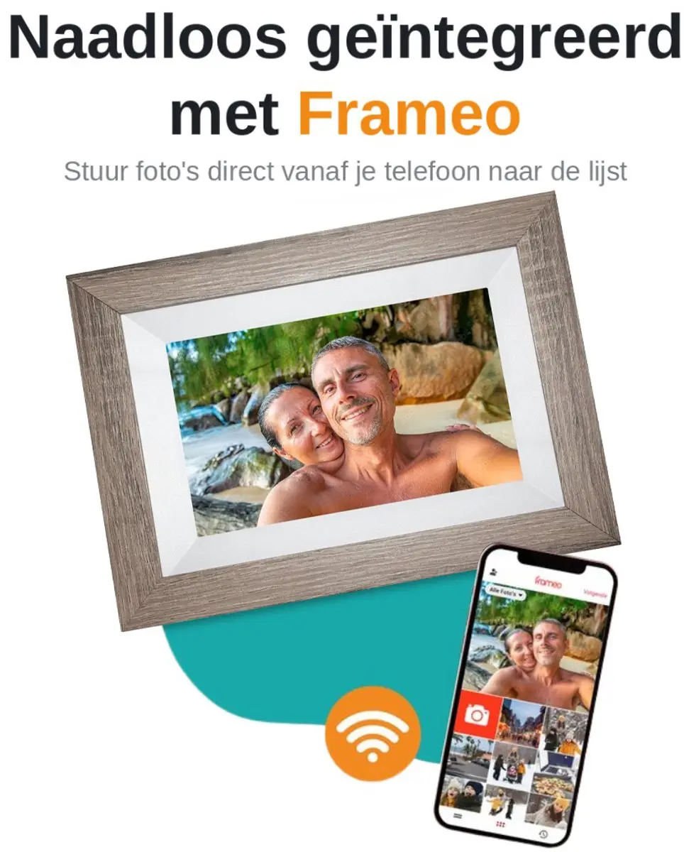 Pora&Co Digitale Fotolijst 233633671 - 8 inch HD IPS Touchscreen - Wit/Bruin