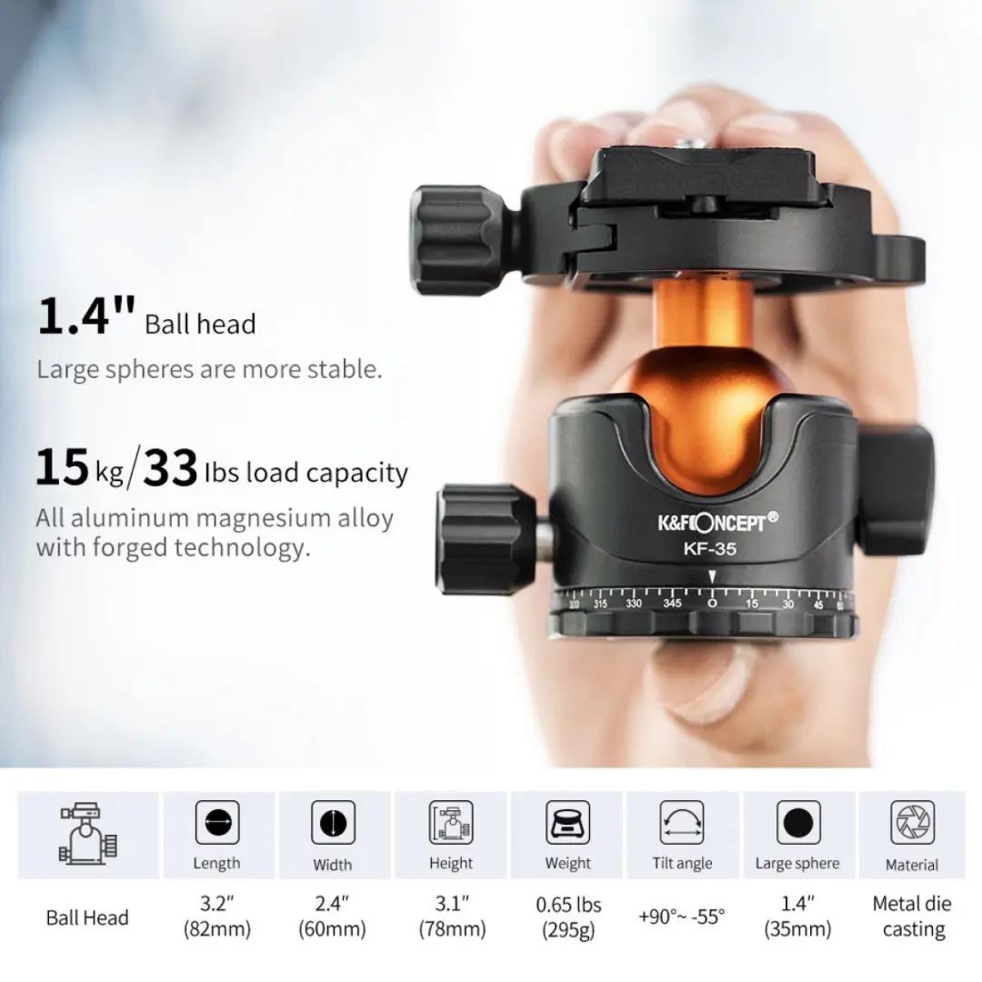 K&F Concept M1 BH-35L Statief - 4 Secties - Oranje/Zwart - afbeelding 6 van 6