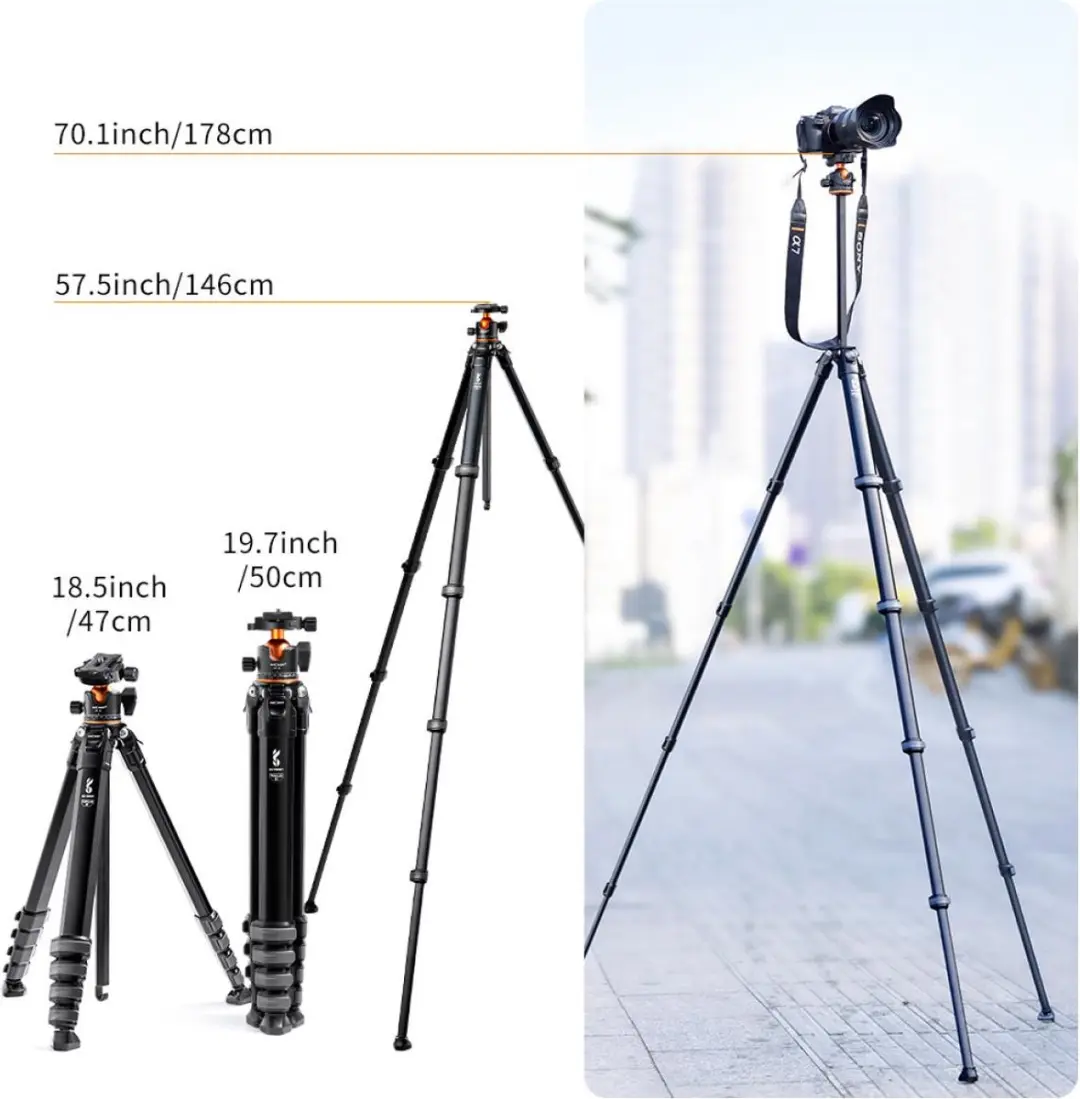 K&F Concept M1 BH-35L Statief - 4 Secties - Oranje/Zwart