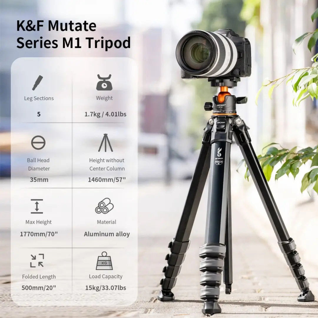 K&F Concept M1 BH-35L Statief - 4 Secties - Oranje/Zwart