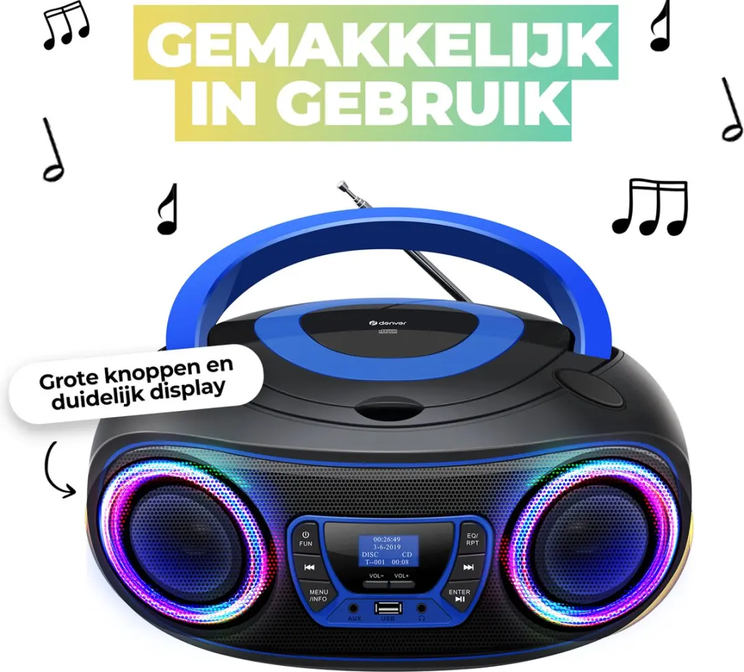 Denver DAB+ Radio CD Speler TDB212BLUE - 36W - Blauw - afbeelding 6 van 6