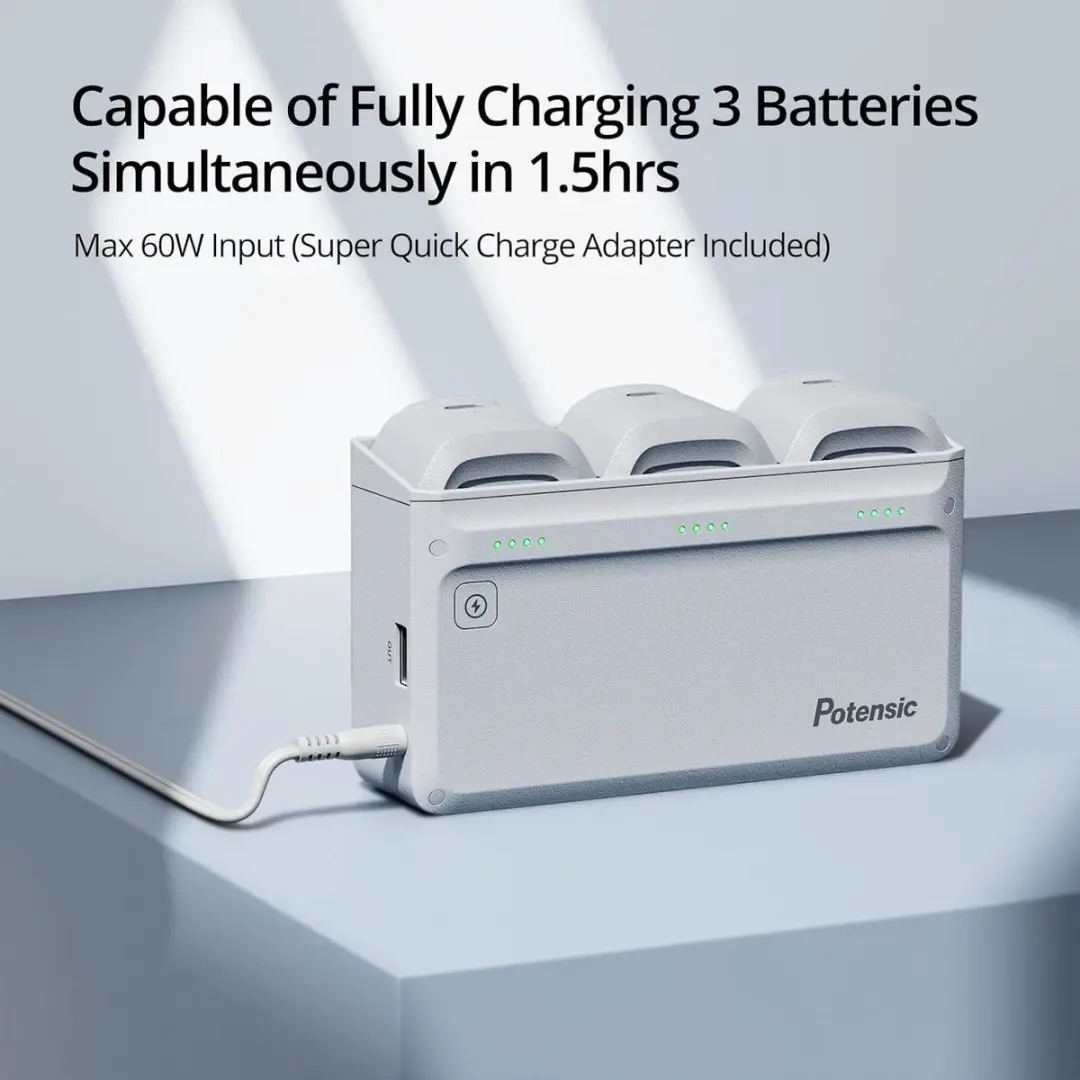 Potensic Oplaadhub DSBT02B - 2x ATOM Batterij Grijs