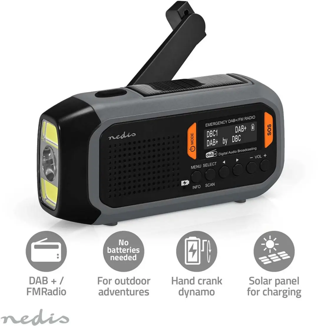 Nedis RDDBCR2600GY Noodradio - DAB+/FM - 8W - Grijs/ Oranje/ Zwart