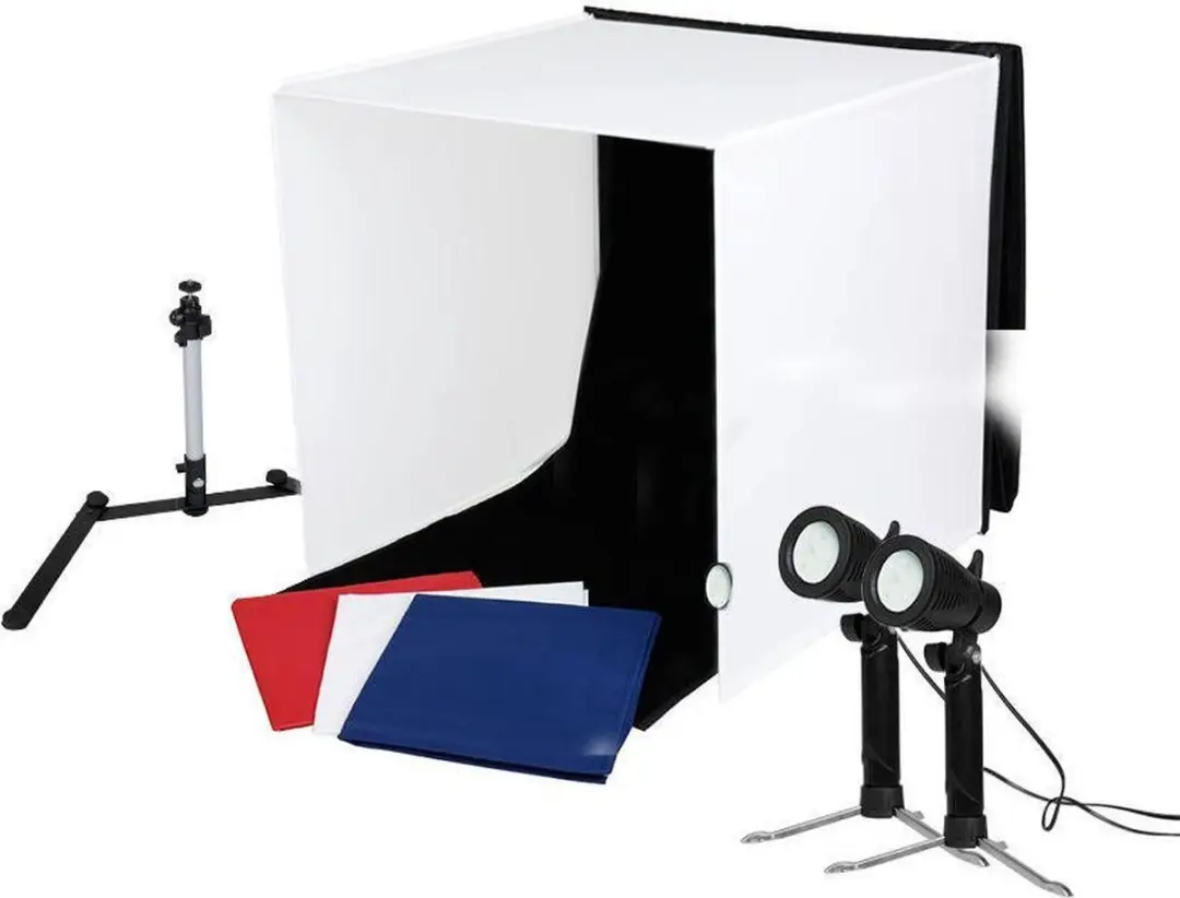 Caruba Portable Fotostudio 40x40x40cm - 2x LED Lampen - 4 Achtergronden