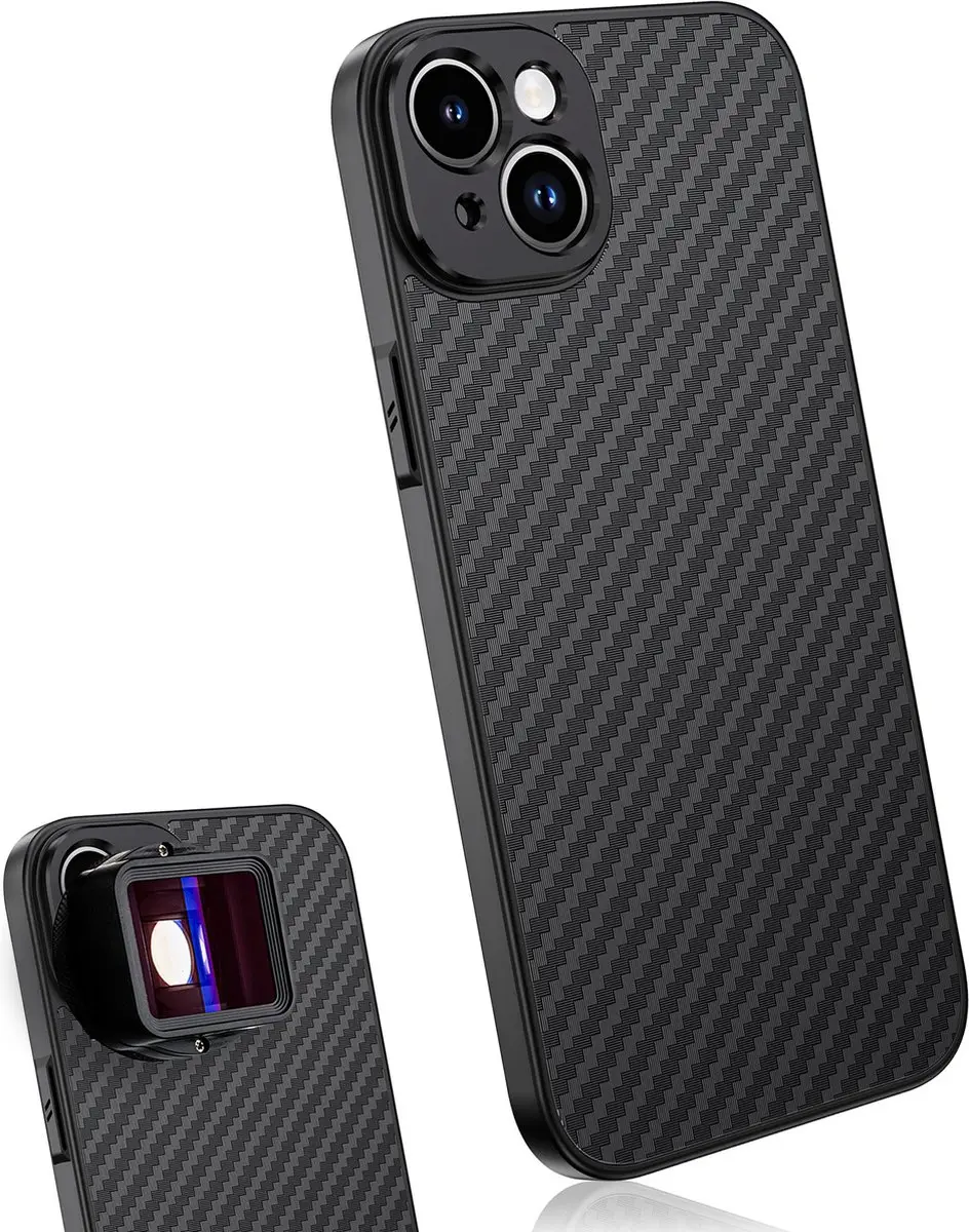 MOJOGEAR 17mm lens case voor iPhone 15 Plus — Schroefdraad voor macrolens, tel