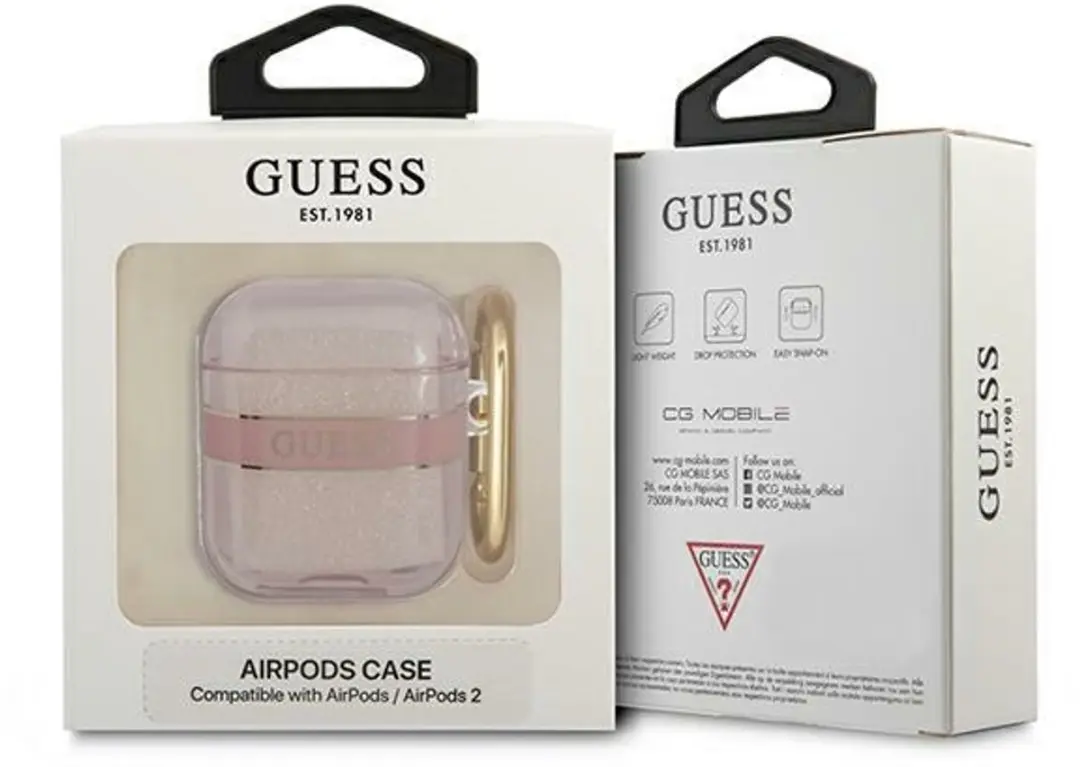 GUESS TPU Printed Stripe Case Apple AirPods 1 & 2 - Roze