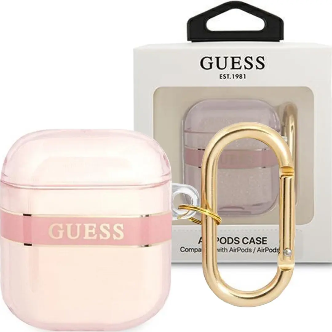 GUESS TPU Printed Stripe Case Apple AirPods 1 & 2 - Roze