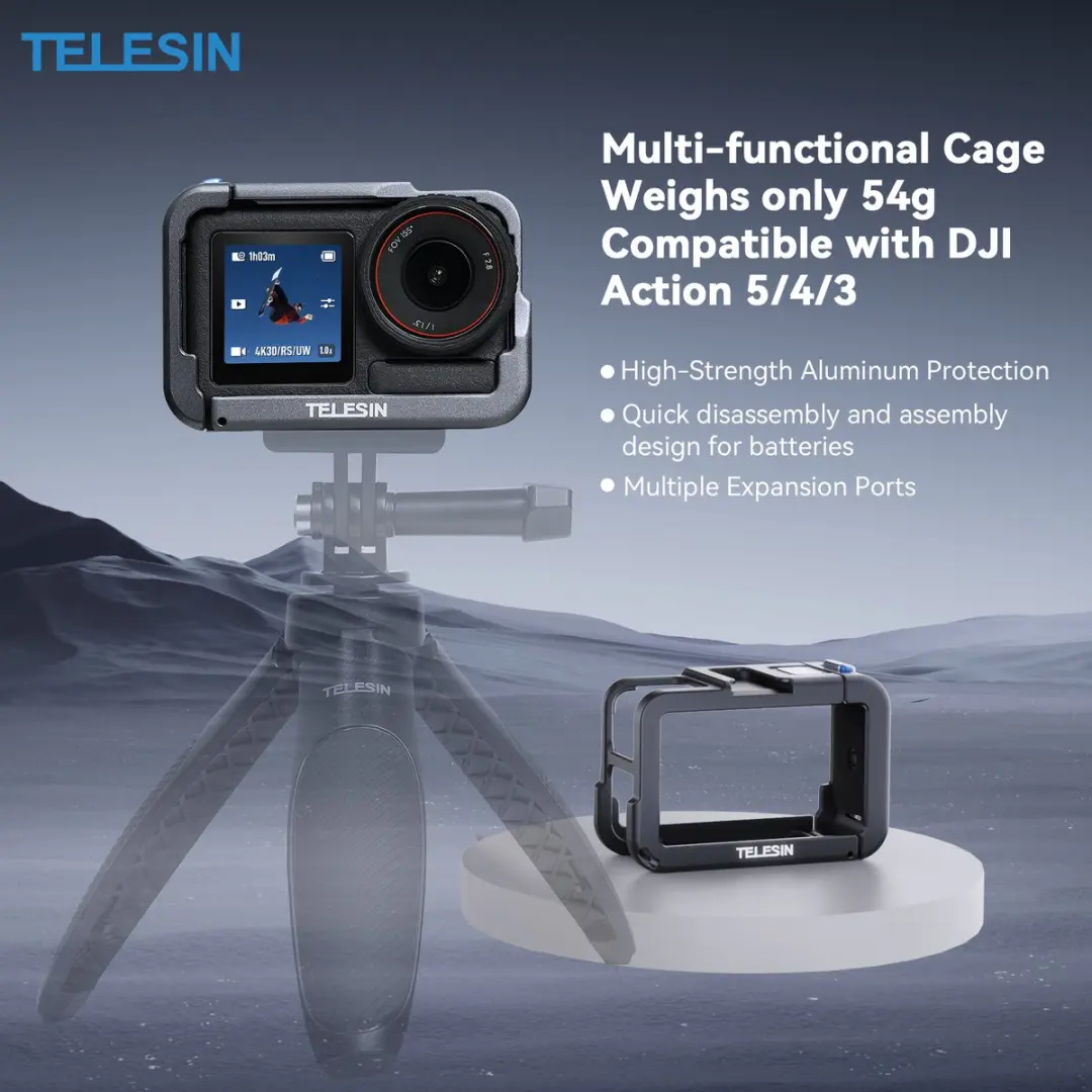 Telesin Metalen Cage DJI Osmo Action 3/4/5 - Grijs - afbeelding 2 van 6