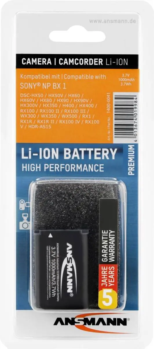 Ansmann 1400-0041 Li-ion Accu 1000mAh - Compactcamera