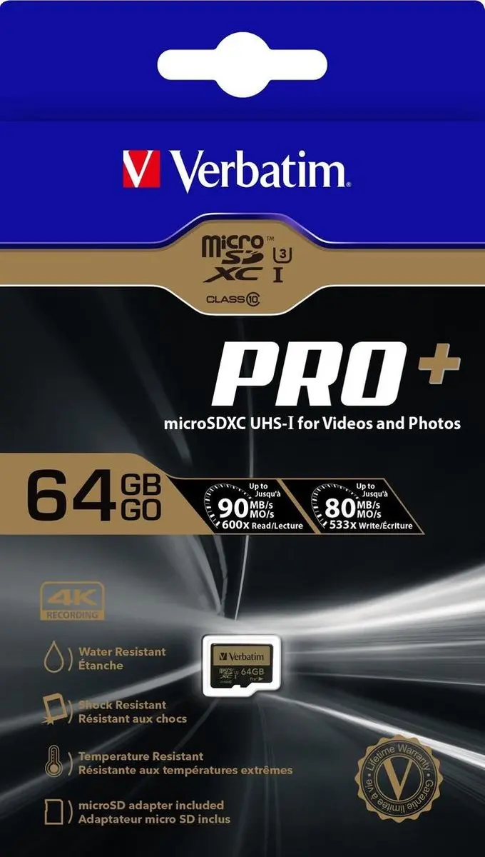 Verbatim Micro SDXC Pro+ 64GB Class 10 UHS-I - met adapter