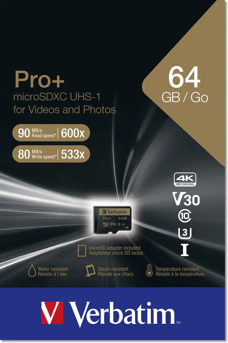Verbatim Micro SDXC Pro+ 64GB Class 10 UHS-I - met adapter