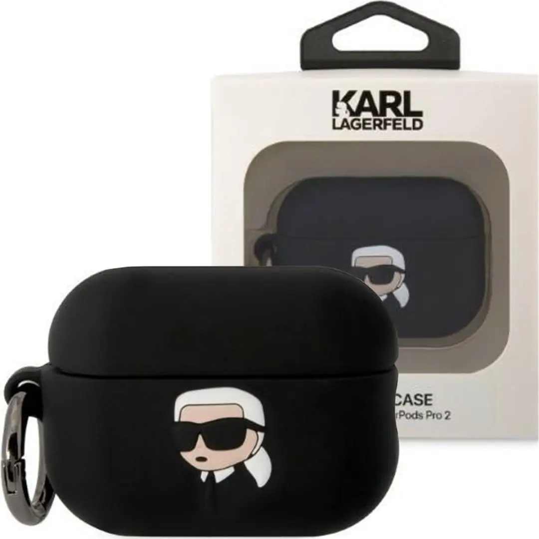 Karl Lagerfeld AirPods Pro 2 3D Hoofd Hoesje - Zwart - 3666339099237