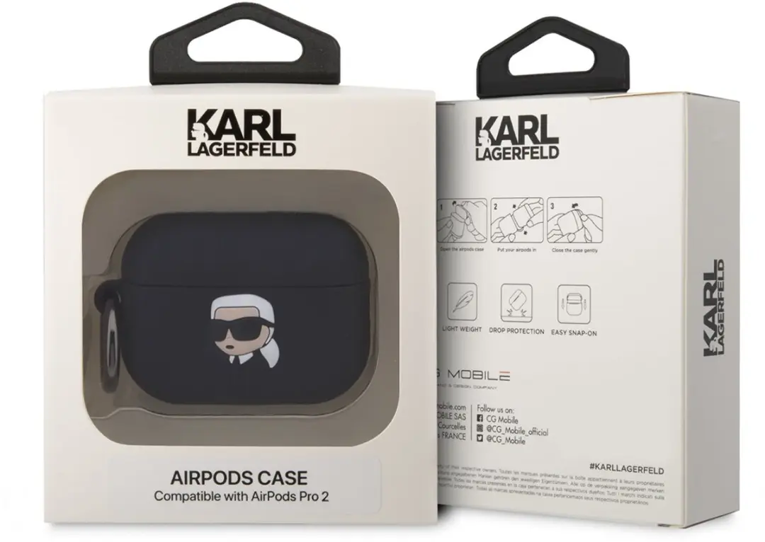 Karl Lagerfeld AirPods Pro 2 3D Hoofd Hoesje - Zwart - 3666339099237