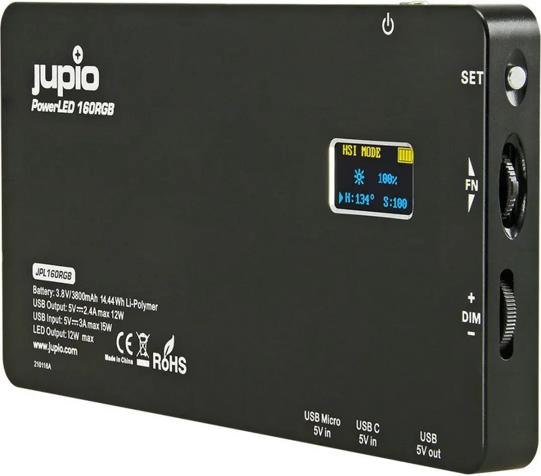 Jupio PowerLED 160 RGB - 5200K - Zwart