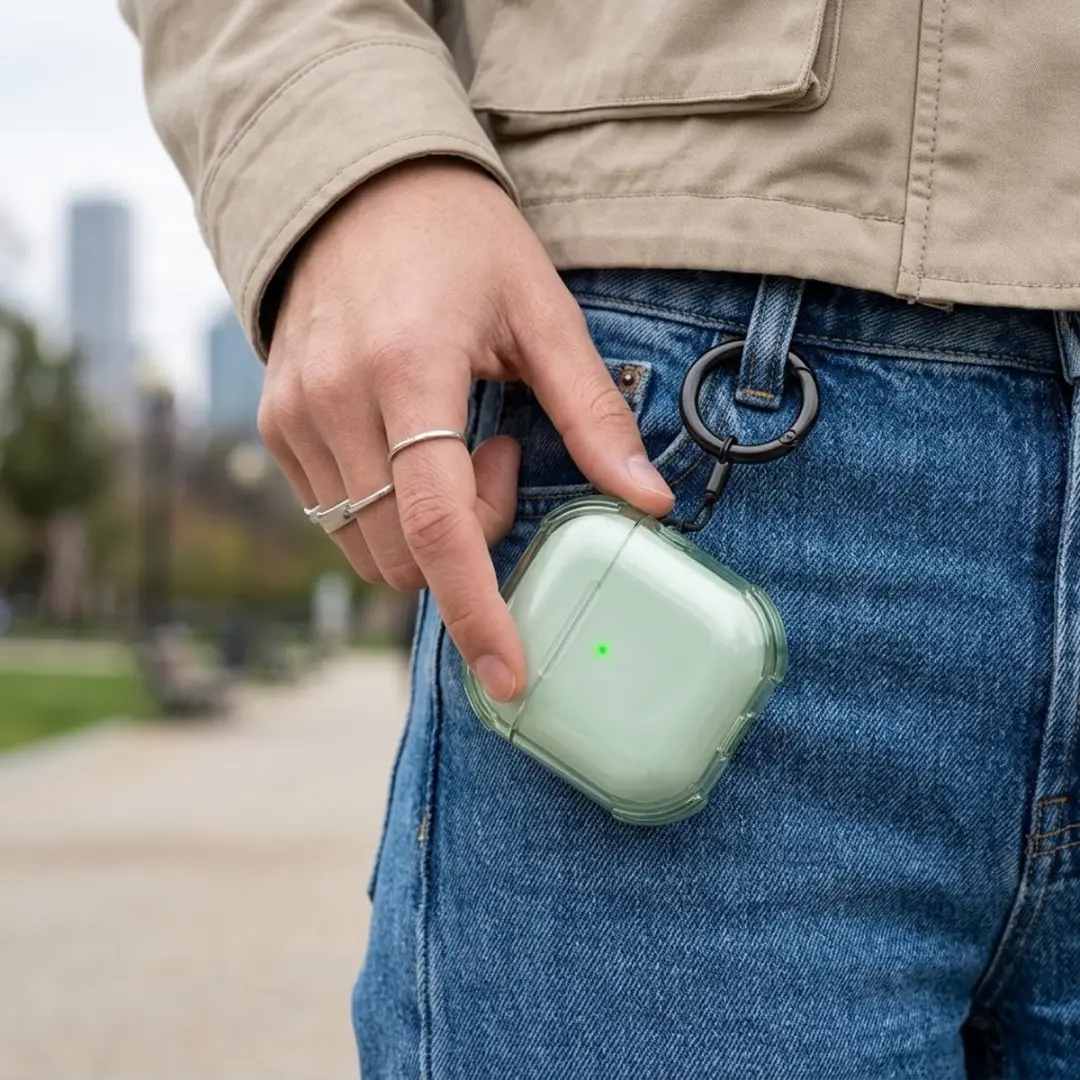 NUVEX Groen Hoesje AirPods 4 met Sleutelring - Schokbestendig
