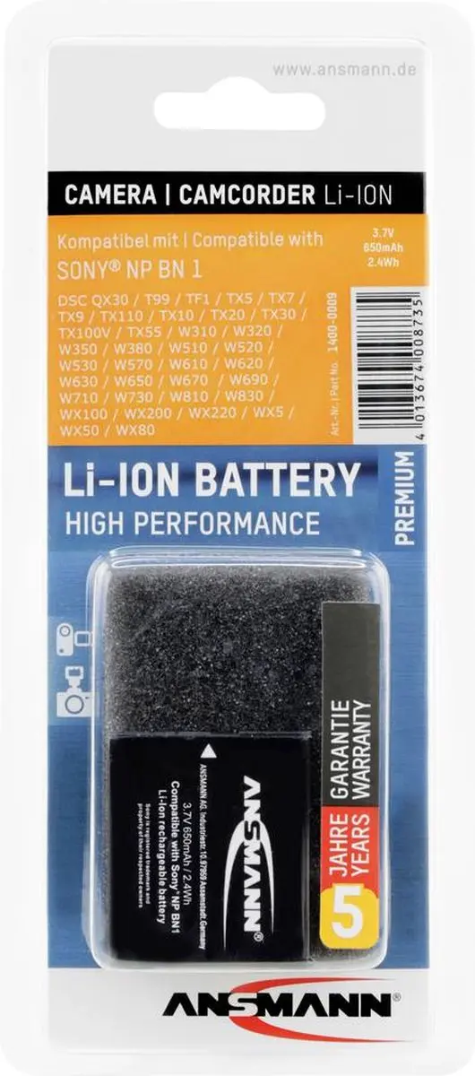 Ansmann A-Son NP BN 1 Li-ion Accu 600mAh - Compactcamera