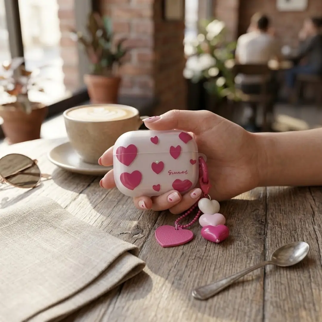 NUVEX Hoesje AirPods Pro 2 Transparant roze - Met hartjes & hangers