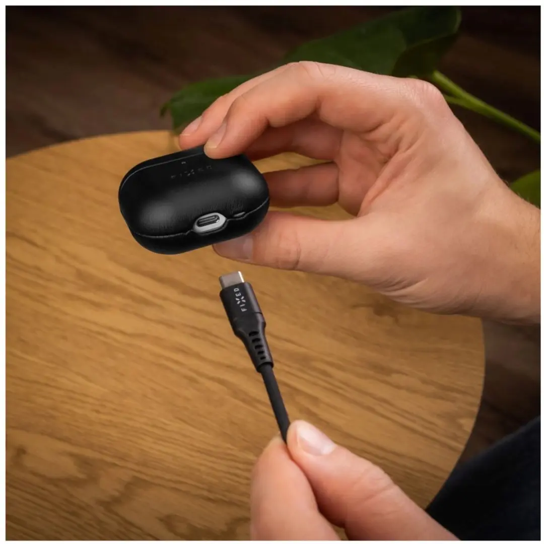 Fixed PodsLeather AirPods 4 Hoesje FIXLP-1473-BK - Zwart