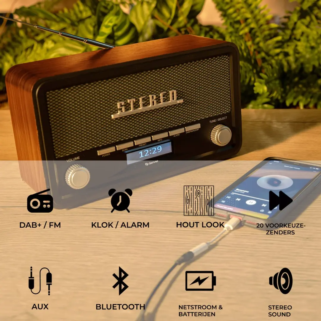 Denver DAB18 Retro Radio - DAB+/FM - Bluetooth - Bruin