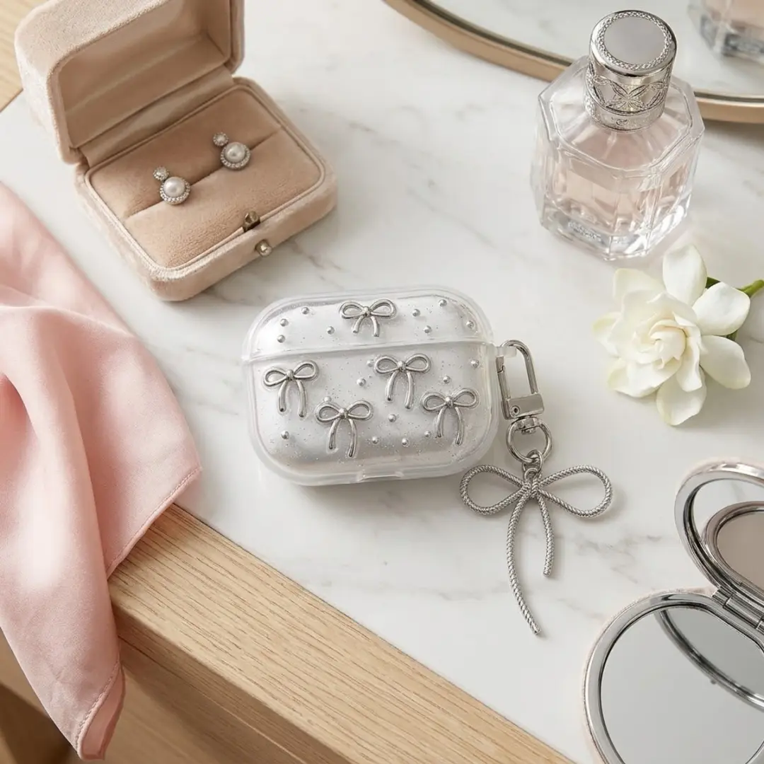 NuveX Hoesje AirPods Pro 3 Transparant - met zilverkleurige strikjes
