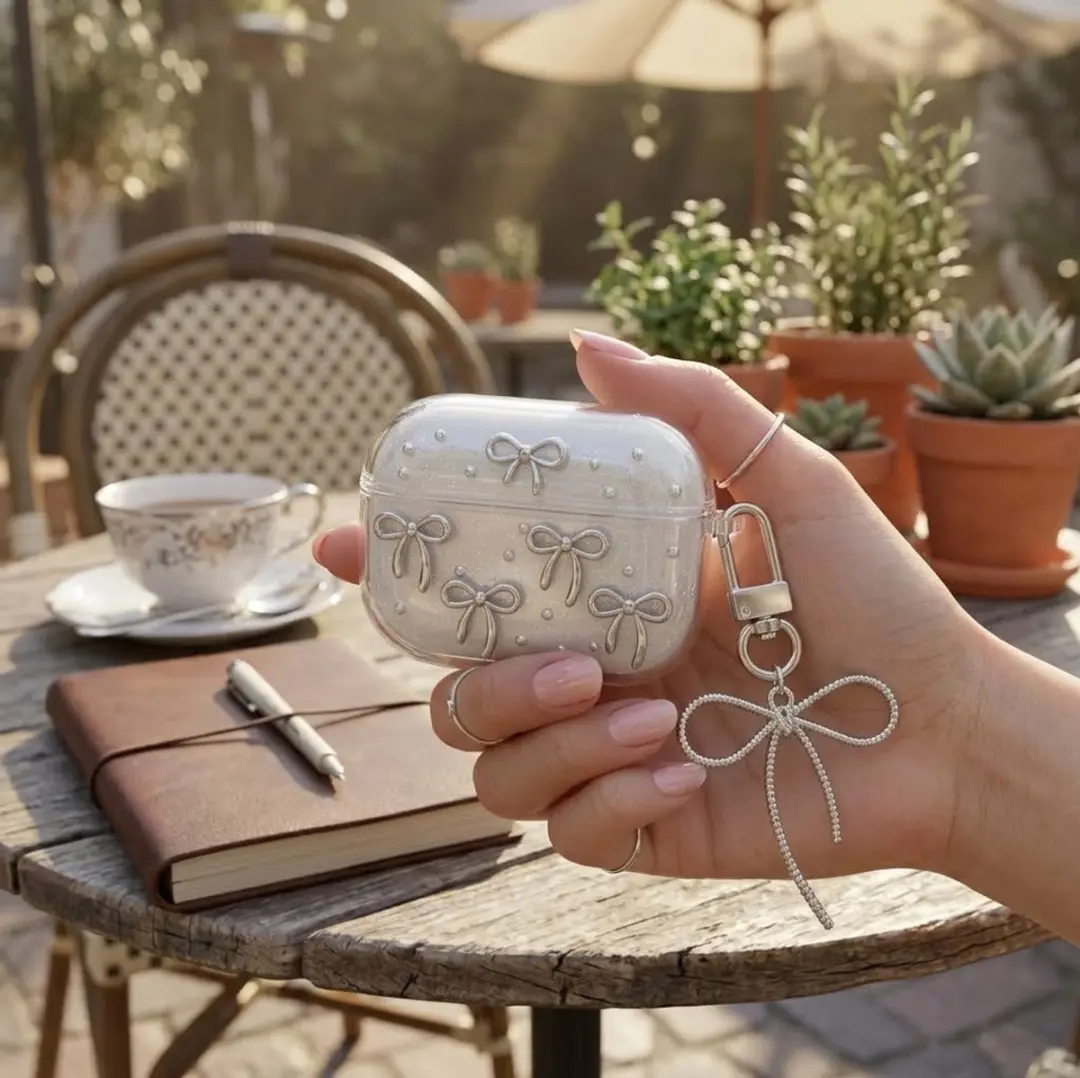 NuveX Hoesje AirPods Pro 3 Transparant - met zilverkleurige strikjes