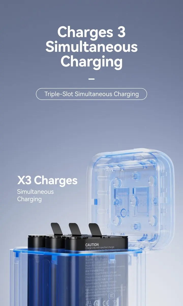Telesin Battery Charger Box voor GoPro Hero 13 - 3x Accu + Opslagdoos - afbeelding 6 van 6