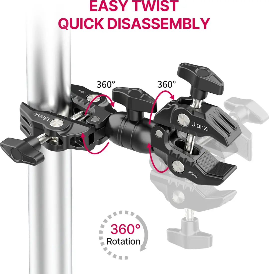 Ulanzi R096 Dubbele Super Clamp Buisklem 5,8cm - 360° - Zwart