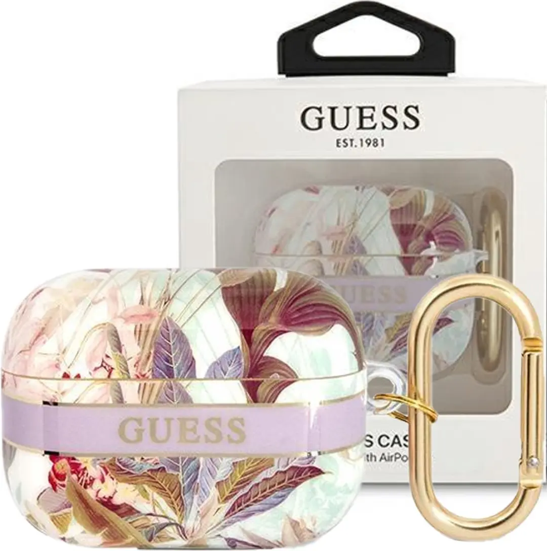 GUESS TPU Flower Print Hoesje AirPods Pro 1 - Paars
