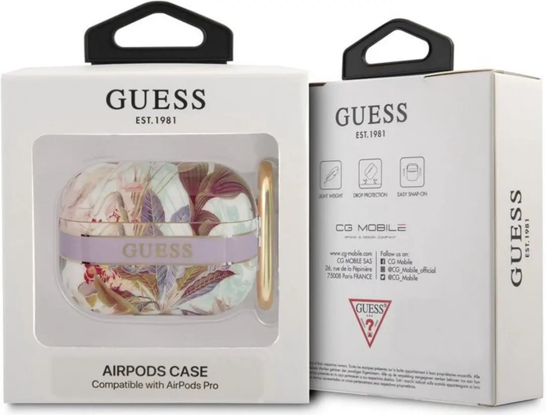 GUESS TPU Flower Print Hoesje AirPods Pro 1 - Paars
